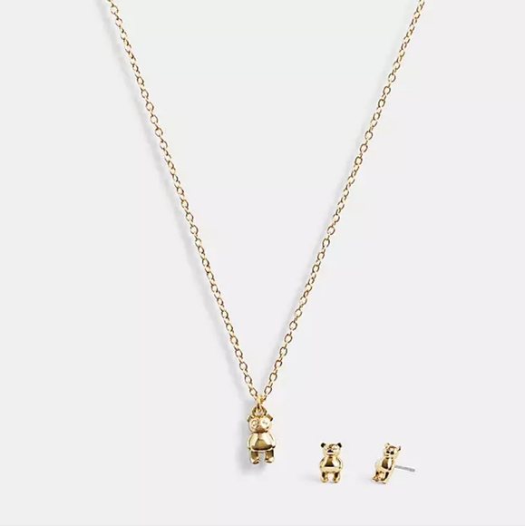 Coach Gold Tone Bear Chain Necklace & Earrig Set - Picture 5 of 6